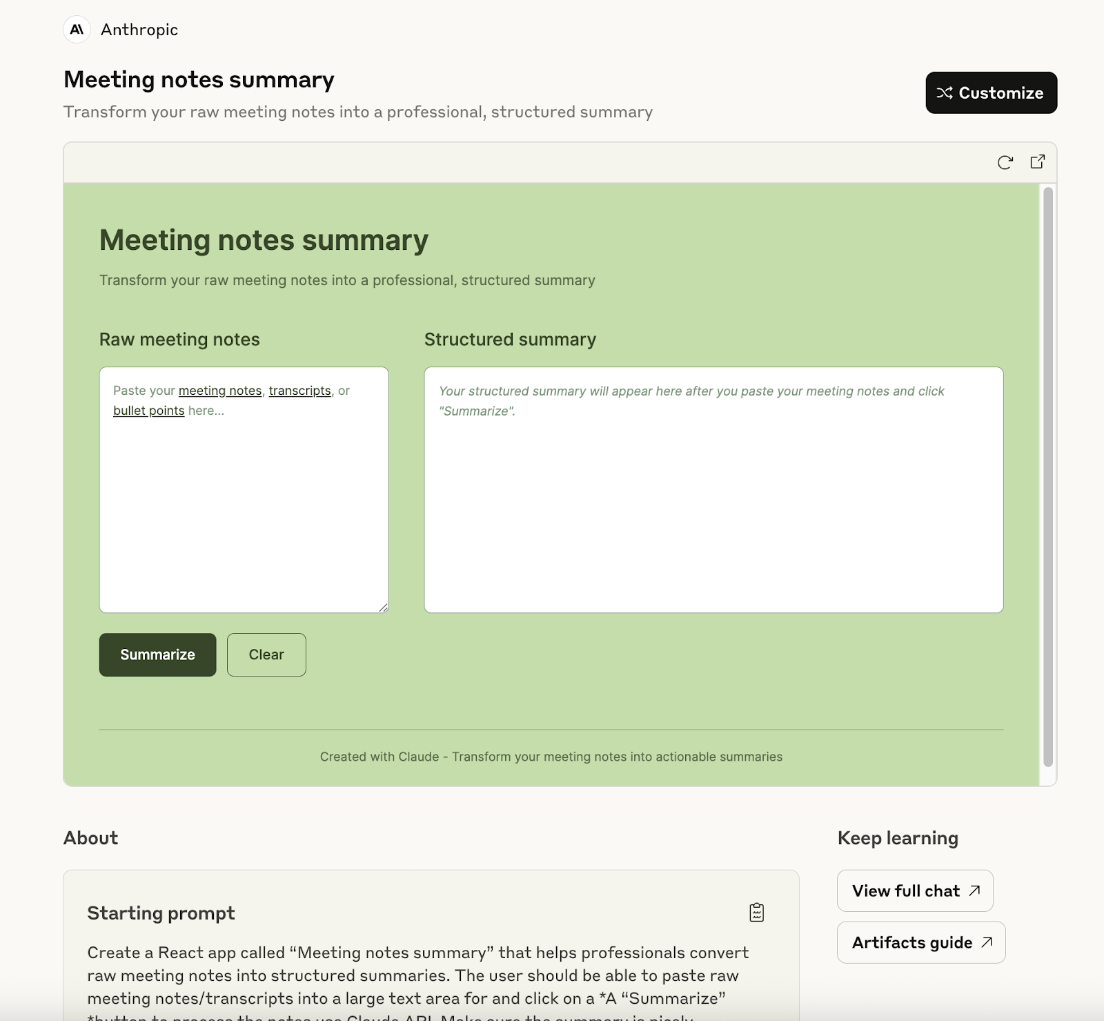 claude meeting notes summary