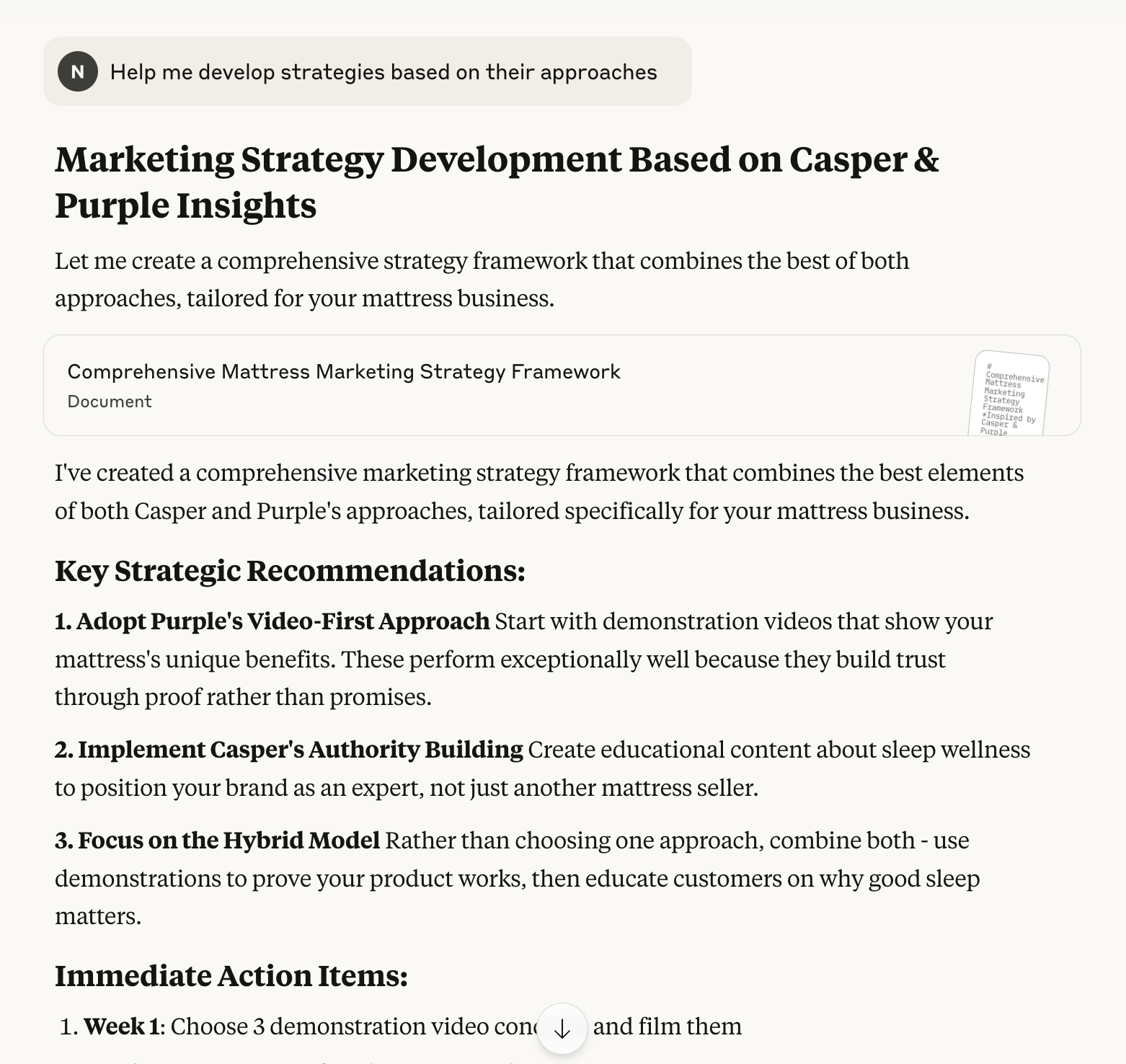 claude marketing strategy framework for mattress business