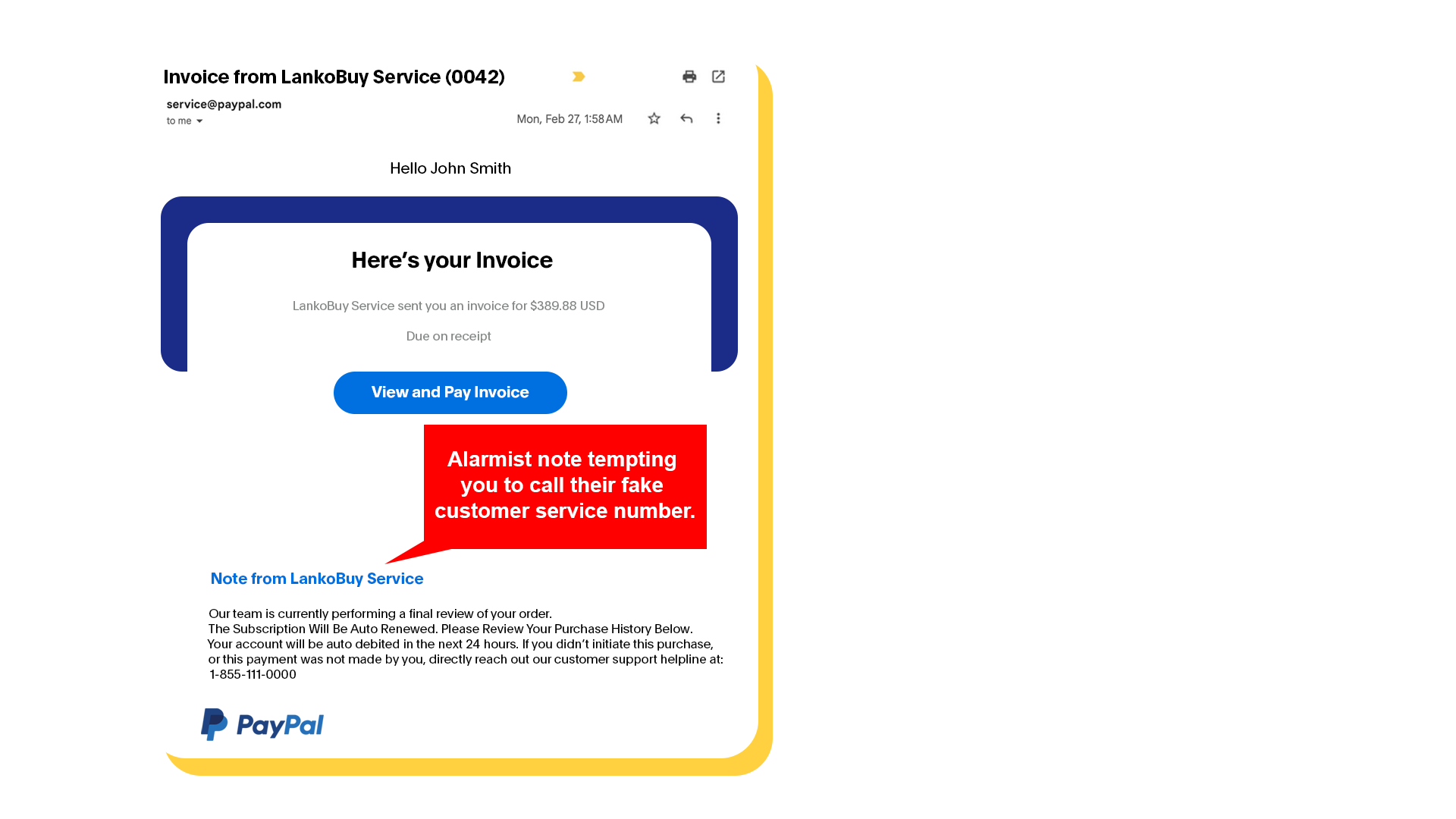 image of a scam email containing an alarmist note
