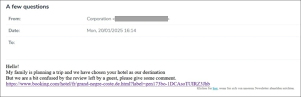 A screenshot of a email