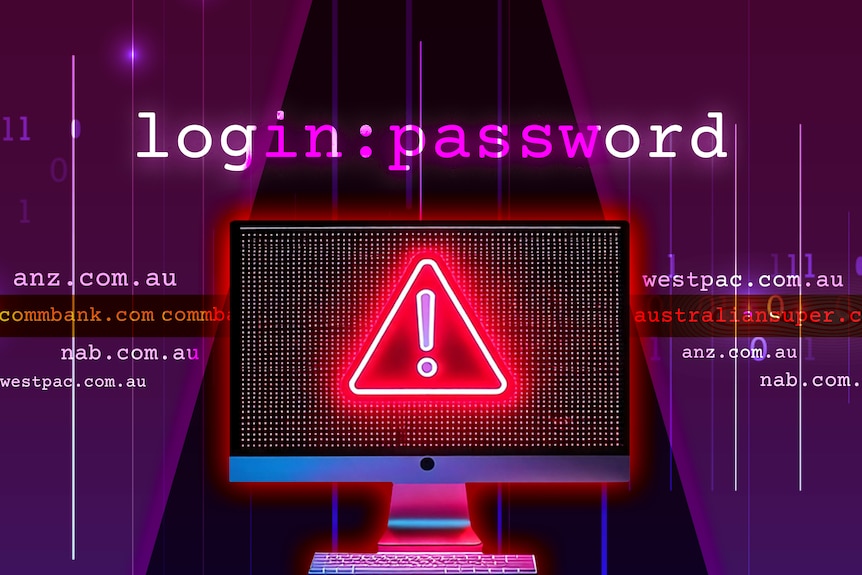 A graphic depicting a computer infected with malware for a story about stolen banking passwords.