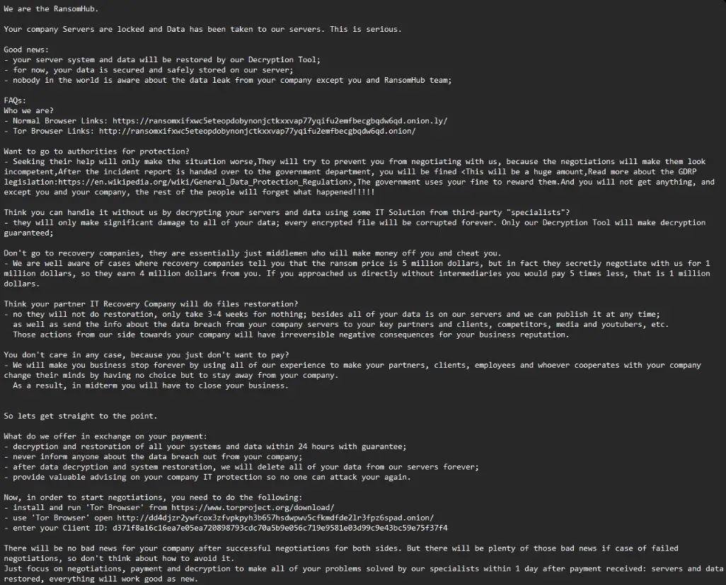 RansomHub ransom note (Source – Group-IB)