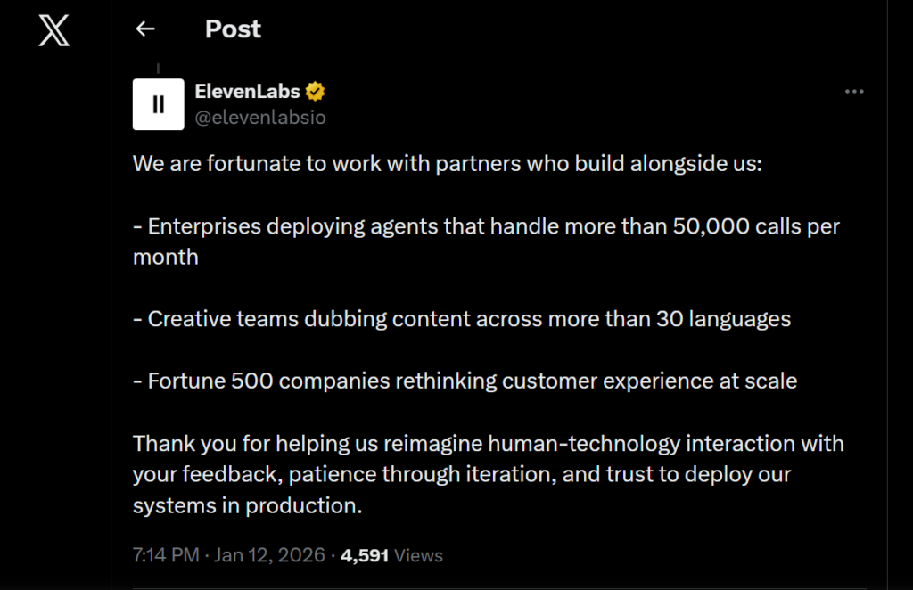 ElevenLabs' post on X 