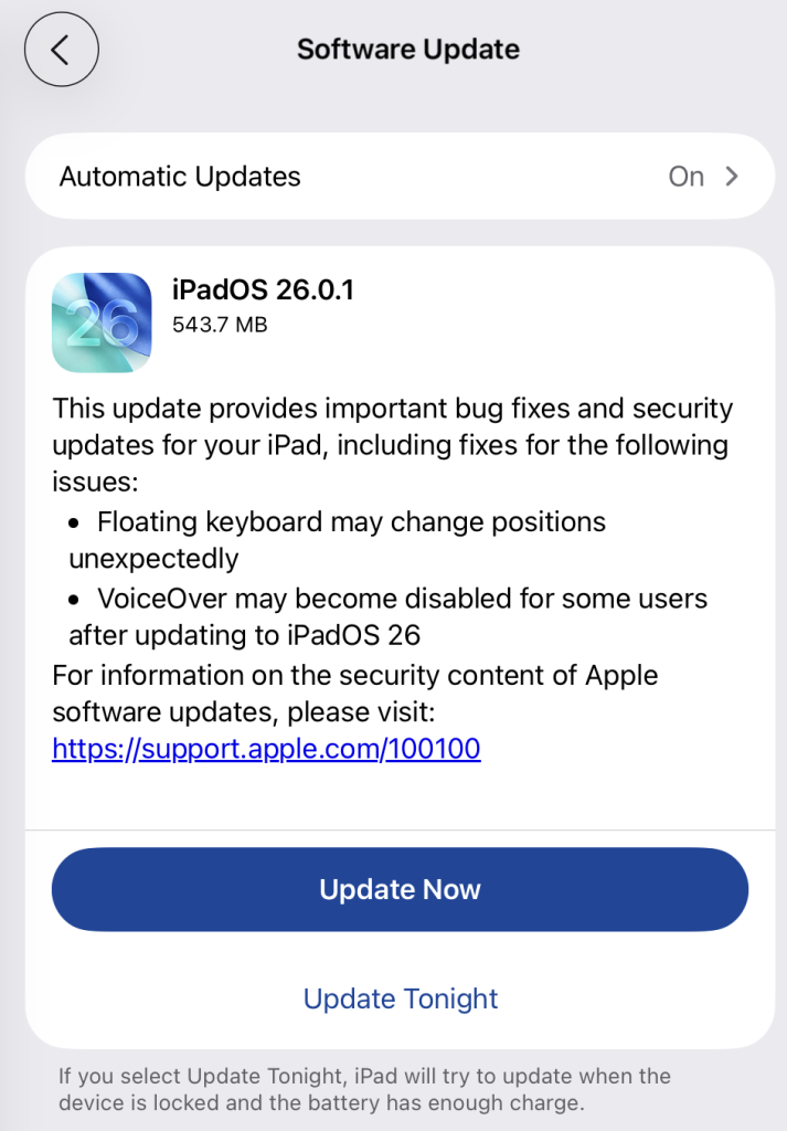 iPadOS update available for CVE-2025-43400