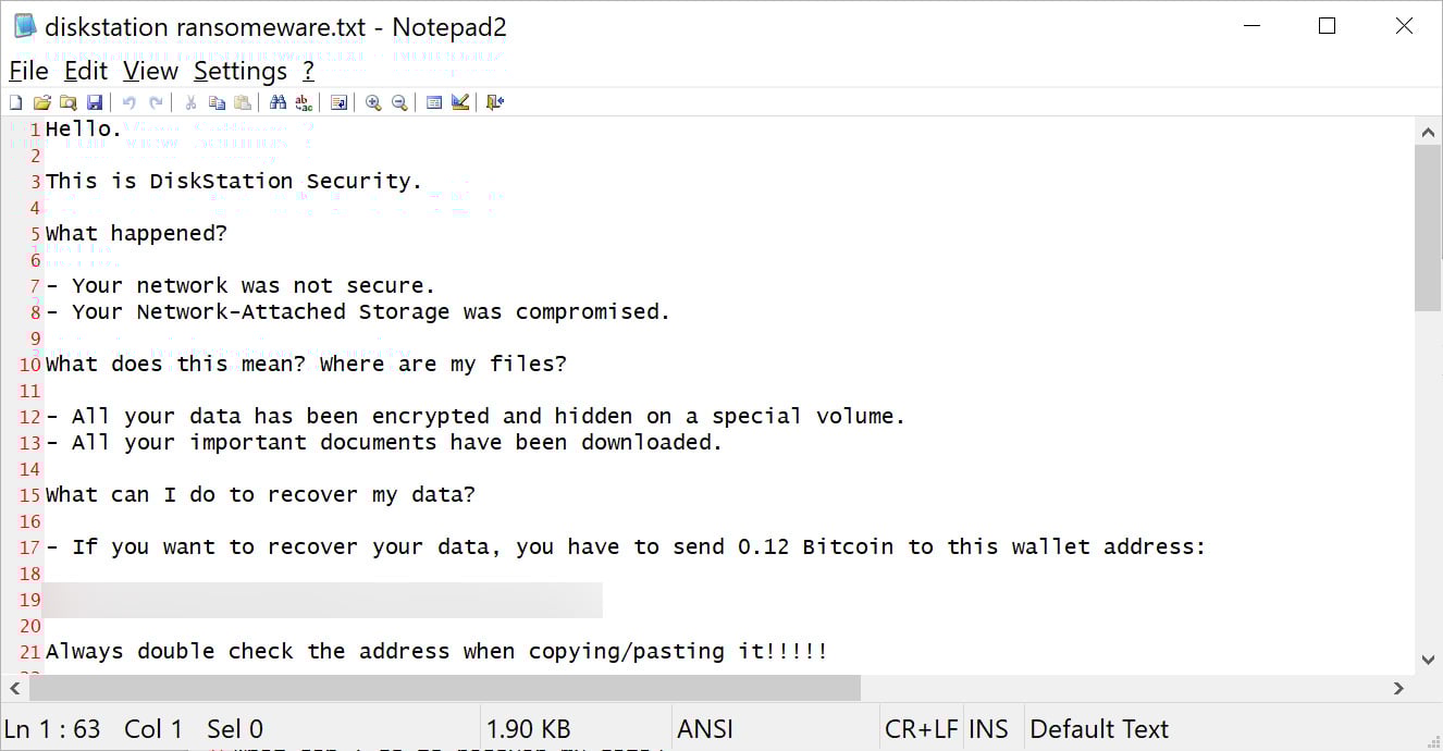 DiskStation ransom note