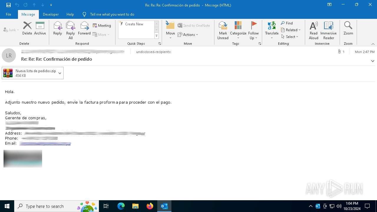 Phishing email with an archive
