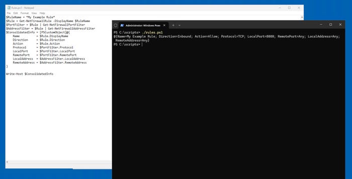This script produces a consolidated output of the firewall rule information