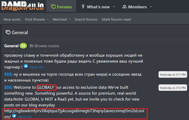 On Ramp4u forum, threat actor “$$$” shared the DLS in an announcement of GLOBAL GROUP