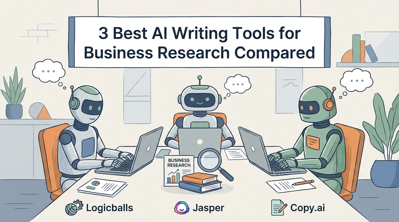 3 Best AI Writing Tools for Business Research Compared: Logicballs vs Jasper vs Copy.ai
