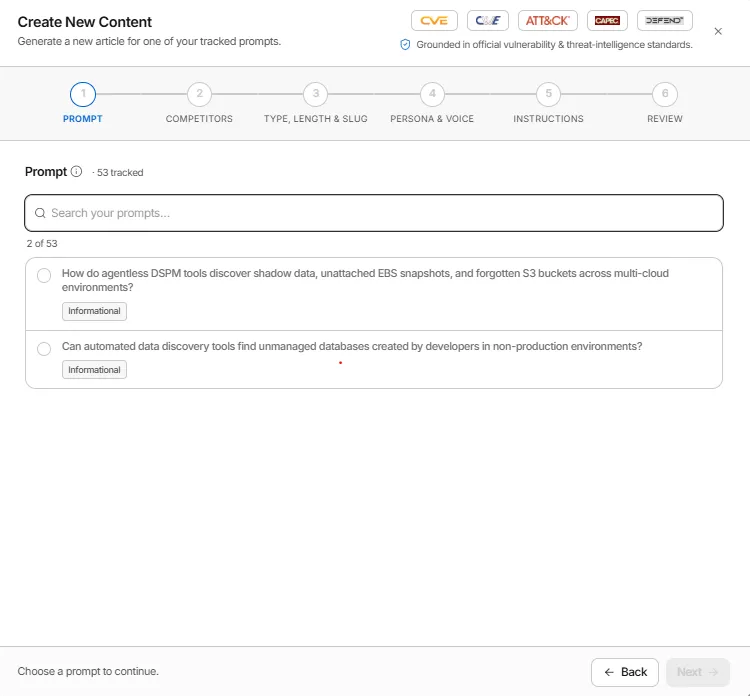 GrackerAI content engine generating LLM-optimized articles from diagnosis output