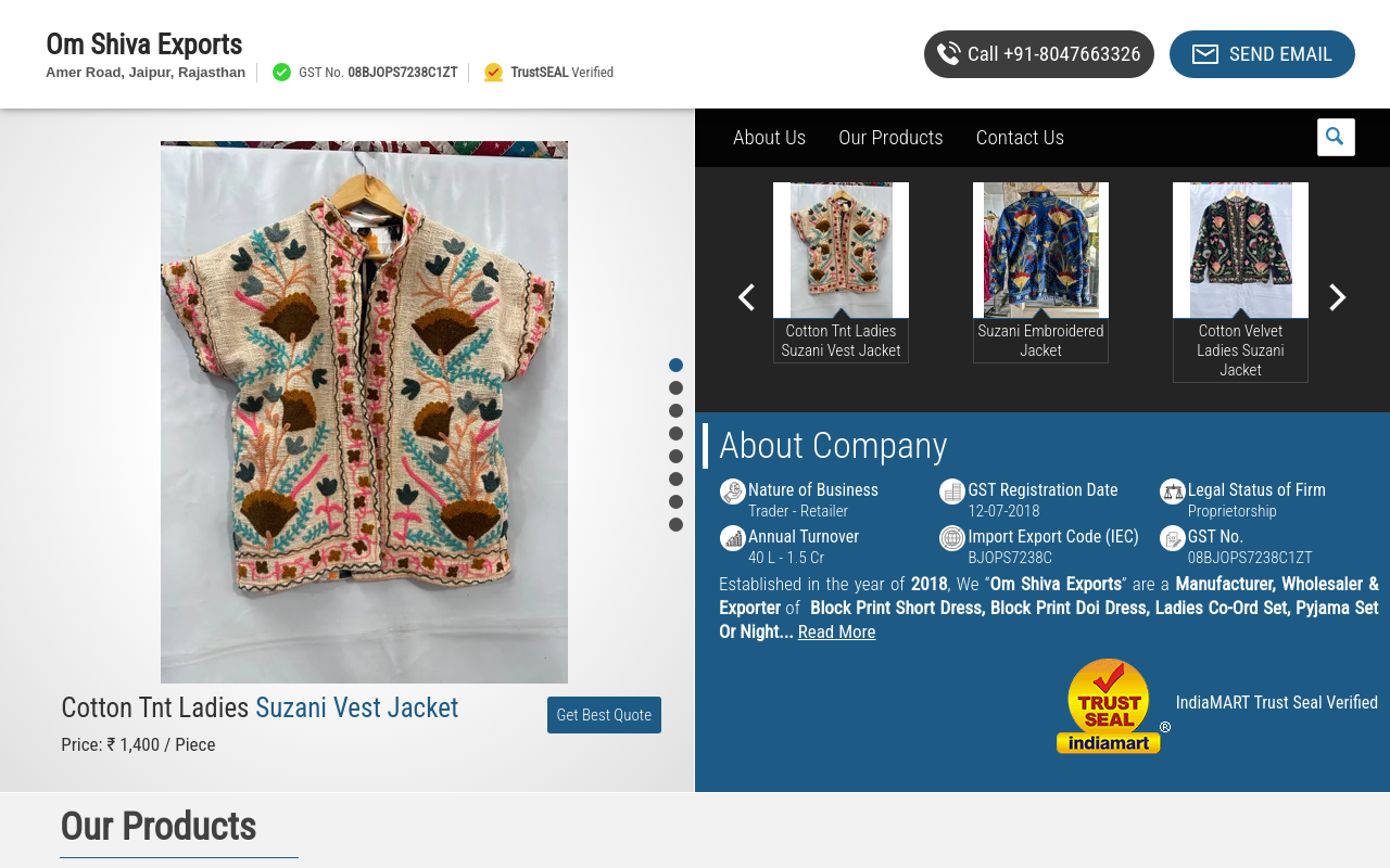 Screenshot of Om Shiva Exports
