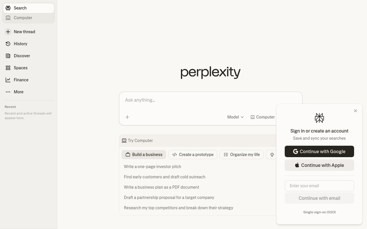 Screenshot of Perplexity AI